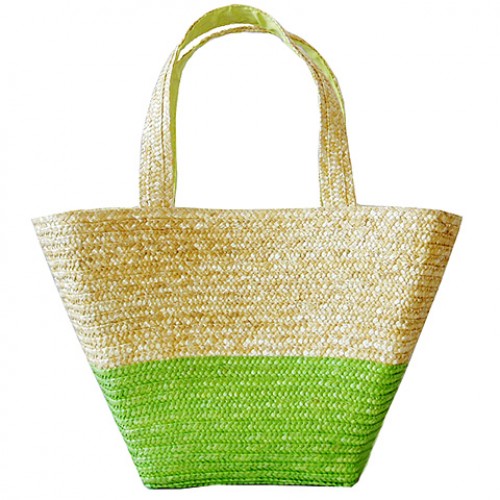 Straw Tote: Woven Wheat Straw Tote - 2 Tones - Lime - BG-R11052LM Straw Tote: Woven Wheat Straw Tote - 2 Tones - Lime - BG-R11052LM